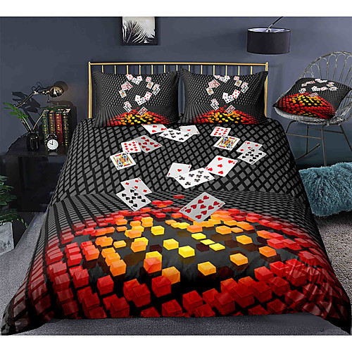 

3D Poker 3-Piece Duvet Cover Set Hotel Bedding Sets Comforter Cover with Soft Lightweight Microfiber, Include 1 Duvet Cover, 2 Pillowcases for Double/Queen/King(1 Pillowcase for Twin/Single)