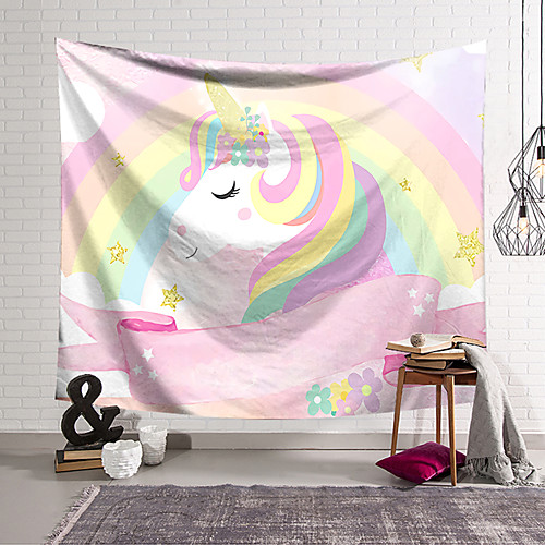 

Wall Tapestry Art Decor Blanket Curtain Hanging Home Bedroom Living Room Decoration Polyester Color Unicorn Powder