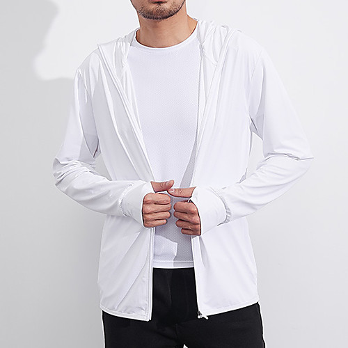 

Men's Hiking Skin Jacket Hiking Windbreaker Outdoor Solid Color Packable Lightweight UV Sun Protection Breathable Outerwear Jacket Top Full Length Visible Zipper Fishing Climbing Running White Light