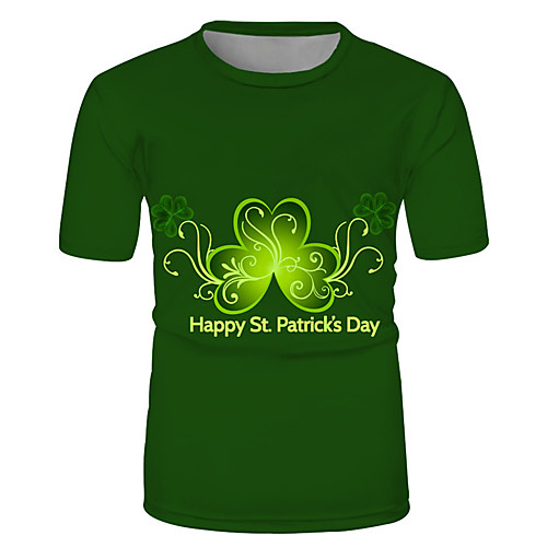 

Men's T shirt 3D Print Floral Graphic Prints Saint Patrick Day 3D Print Short Sleeve Casual Tops Fashion Classic Green