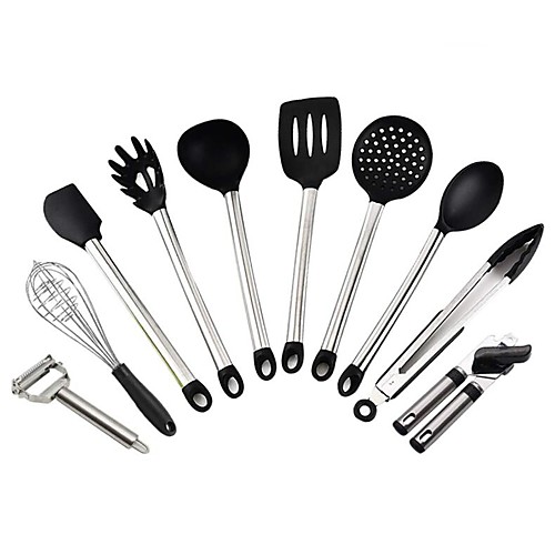 

10 Piece Cooking Utensils Set Kitchenware Silicone and Stainless Steel Heat Resistant Non-Stick Spatula Spoon BPA Free