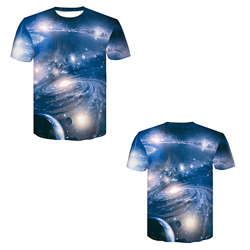 

Men's T shirt 3D Print 3D Rivet Mesh Short Sleeve Casual Tops Blue