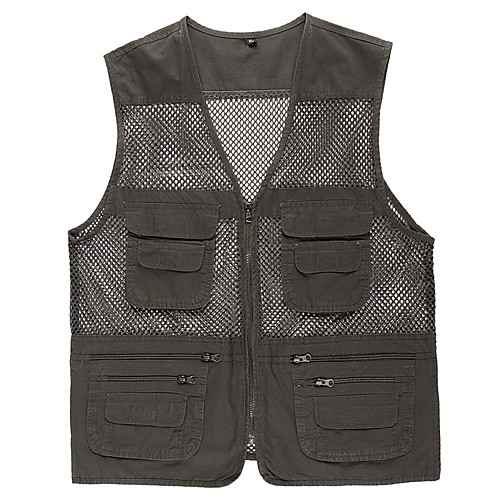 

Men's Hiking Vest / Gilet Fishing Vest Sleeveless Vest / Gilet Top Outdoor Lightweight Breathable Quick Dry Sweat wicking Summer Cotton Solid Color Khaki Green Fishing Climbing Running