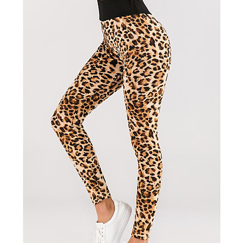 

Women's Sports Leggings Sweatpants Pants Leopard Full Length Yellow
