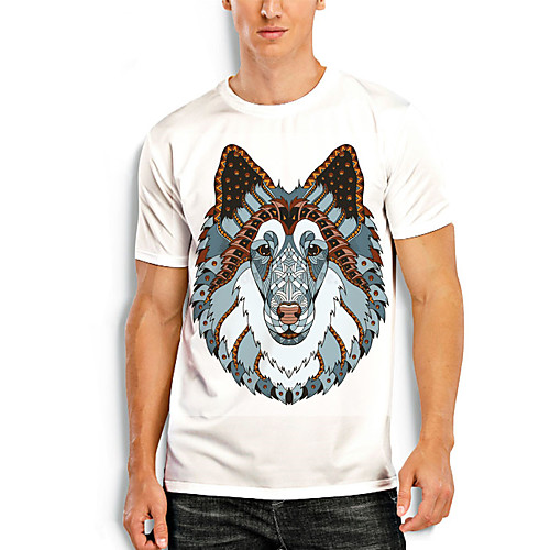 

Men's T shirt 3D Print Graphic Prints Wolf 3D Print Short Sleeve Daily Tops Casual Fashion White