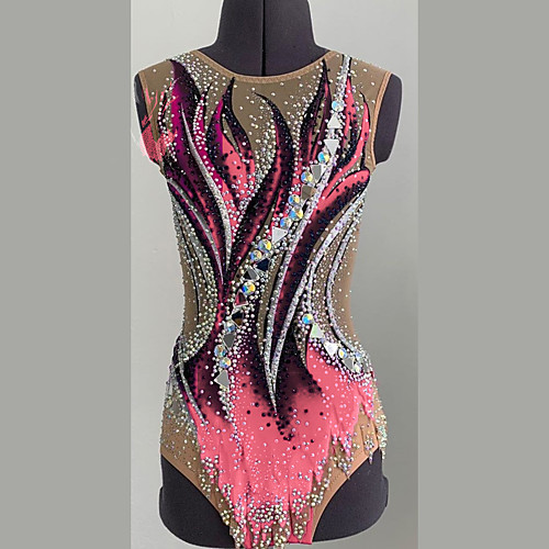 

21Grams Rhythmic Gymnastics Leotards Artistic Gymnastics Leotards Women's Girls' Leotard Purple Spandex High Elasticity Breathable Handmade Jeweled Diamond Look Sleeveless Training Dance Rhythmic