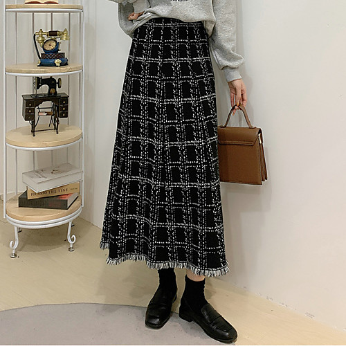 

Women's Daily Vacation Elegant Sophisticated Skirts Plaid Tassel Fringe Knitting White Black