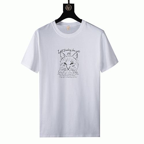 

Men's Unisex T shirt Hot Stamping Cat Graphic Prints Plus Size Short Sleeve Casual Tops 100% Cotton Fashion White Red Yellow