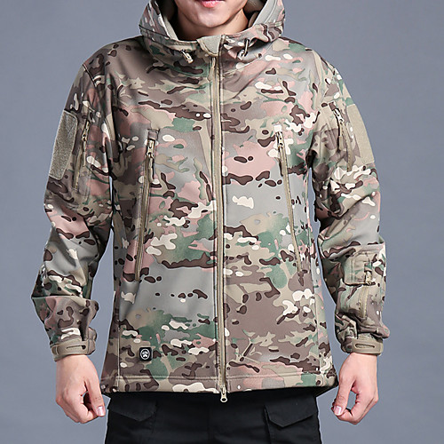 

Men's Hunting Fleece Jacket Outdoor Waterproof Windproof Fleece Lining Warm Fall Winter Spring Camo Nylon Jungle camouflage Python Black Black