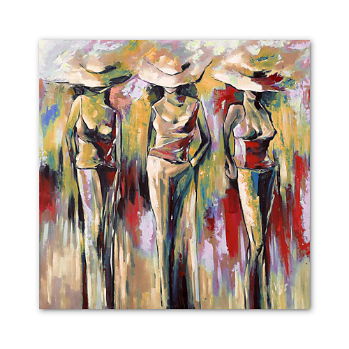

Oil Painting Hand Painted Square Abstract People Modern Stretched Canvas