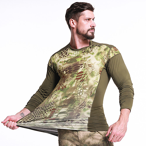 

Men's Camouflage Hunting T-shirt Outdoor Waterproof Breathable Warm Quick Dry Fall Spring Summer Camo Top Polyester Long Sleeve Camping / Hiking Hunting Fishing Black Green