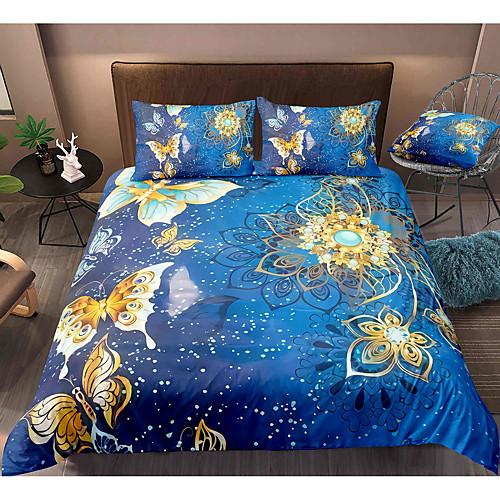 

Butterfly Print 3-Piece Duvet Cover Set Hotel Bedding Sets Comforter Cover with Soft Lightweight Microfiber, Include 1 Duvet Cover, 2 Pillowcases for Double/Queen/King(1 Pillowcase for Twin/Single)