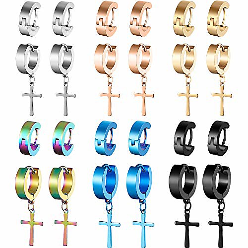 

Stainless Steel Cross Earrings Cross Dangle Hoop Earrings Hinged Hoop Ear Jewelry for Men and Women Wearing