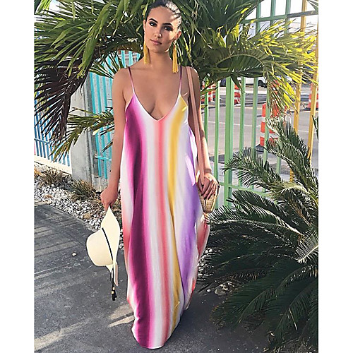 

Women's Sheath Dress Maxi long Dress Blue Red Sleeveless Striped Spring Summer Casual 2021 S M L XL XXL