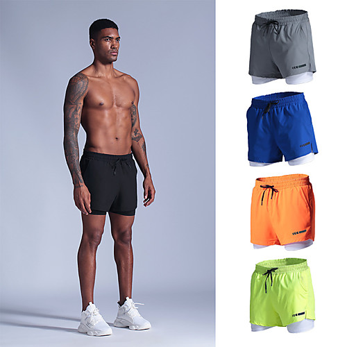 

Men's Running Shorts Athletic Shorts Bottoms 2 in 1 Side Pockets Drawstring Spandex Fitness Gym Workout Running Jogging Training Breathable Quick Dry Moisture Wicking Sport Solid Colored Black Blue