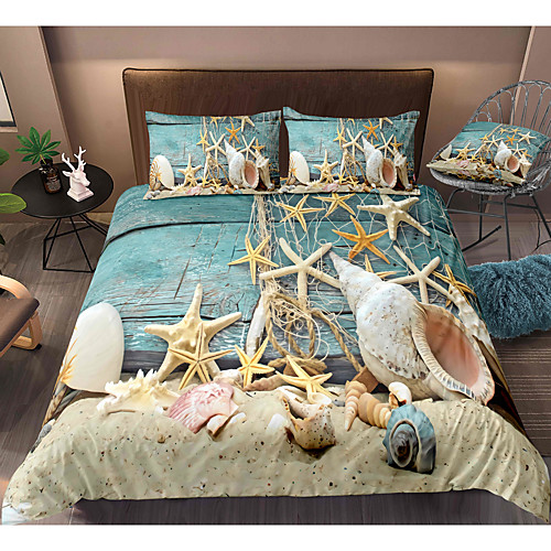 

Shell Print 3-Piece Duvet Cover Set Hotel Bedding Sets Comforter Cover with Soft Lightweight Microfiber, Include 1 Duvet Cover, 2 Pillowcases for Double/Queen/King(1 Pillowcase for Twin/Single)