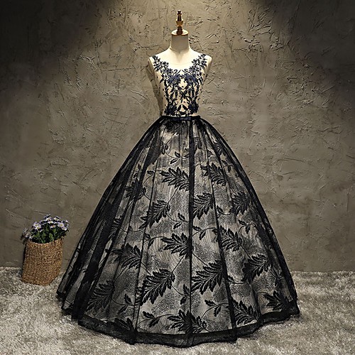 

Ball Gown Beautiful Back Sexy Quinceanera Prom Dress Illusion Neck Sleeveless Floor Length Lace with Pleats Lace Insert 2021