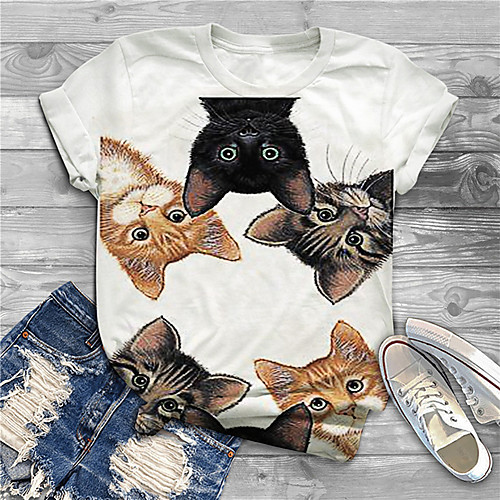 

Women's Plus Size Print Cat Graphic Prints T shirt Large Size Round Neck Short Sleeve Tops Big Size
