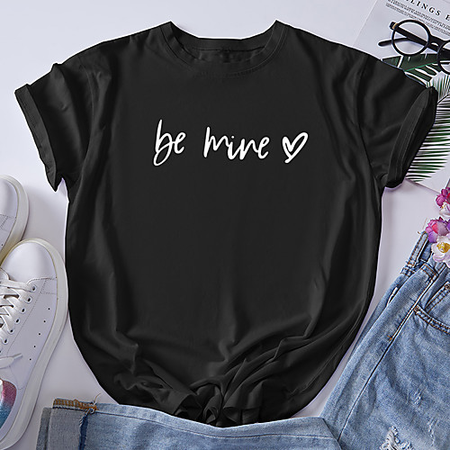

Women's T shirt Graphic Letter Print Round Neck Tops 100% Cotton Basic Basic Top Black Blue Red