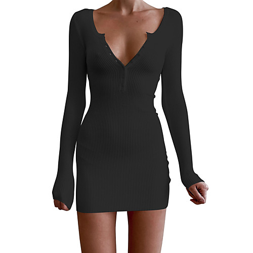 

Women's Tee Dress Pure Color V Neck Solid Color Sport Athleisure Dress Long Sleeve Breathable Soft Comfortable Everyday Use Casual Daily Outdoor