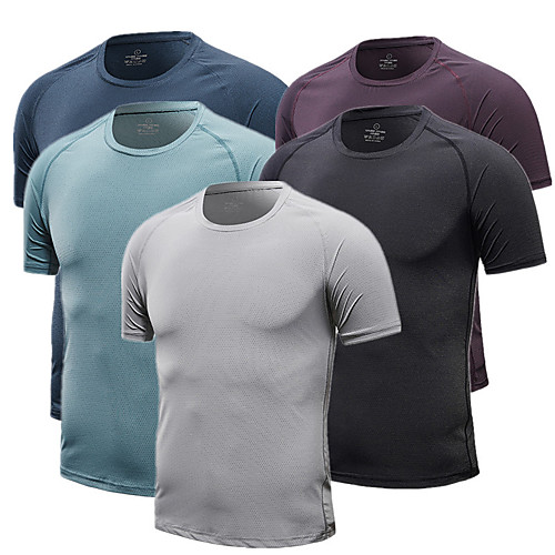 

Men's T shirt Hiking Tee shirt Short Sleeve Crew Neck Tee Tshirt Top Outdoor Lightweight Breathable Quick Dry Soft Summer Chinlon Elastane Solid Color Black Burgundy Blue Fishing Climbing Running