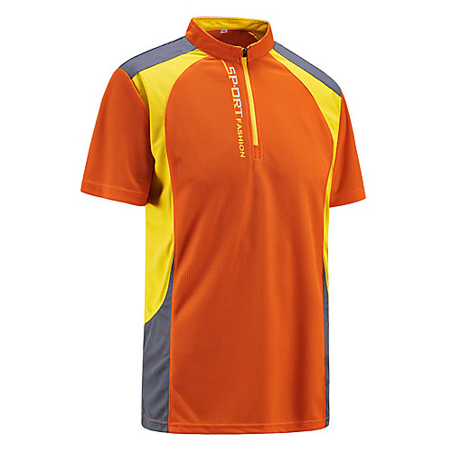

Men's T shirt Hiking Tee shirt Short Sleeve Stand Collar Tee Tshirt Top Outdoor Lightweight Breathable Quick Dry Soft Summer Polyester Patchwork Blue Orange Green Fishing Climbing Running