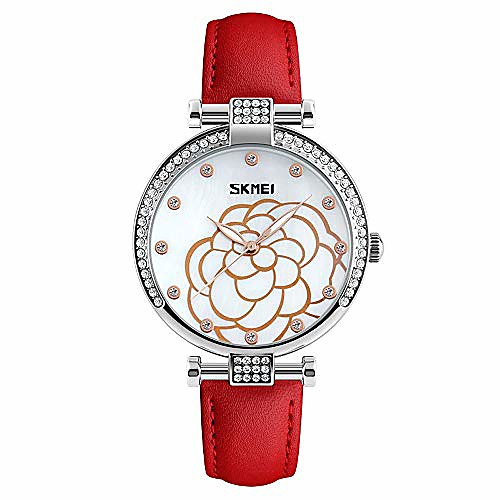 

Women's Watch, Fashion Wild Leather Strap, Women's Camellia Studded Zinc Alloy Quartz Watch Adapt to Ladies Girls