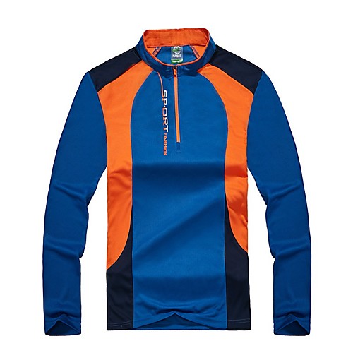 

Men's T shirt Hiking Tee shirt Long Sleeve Stand Collar Tee Tshirt Top Outdoor Lightweight Breathable Quick Dry Ultra Light (UL) Autumn / Fall Spring Polyester Patchwork Yellow Blue Green Hunting