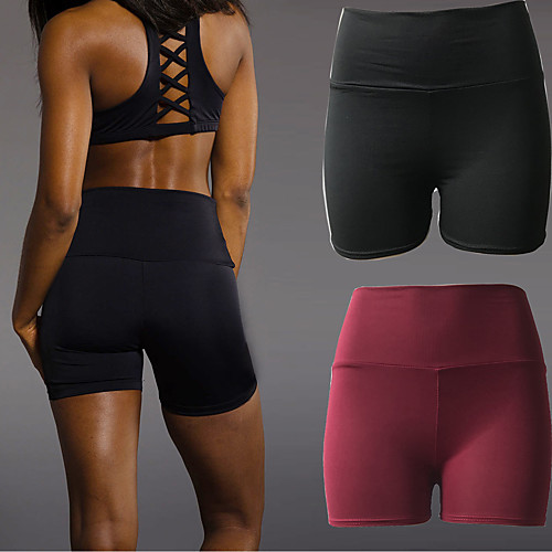 

Women's High Waist Yoga Shorts Shorts Bottoms Tummy Control Butt Lift Breathable Solid Color Black Burgundy Spandex Yoga Fitness Gym Workout Sports Activewear Stretchy / Athletic / Athleisure