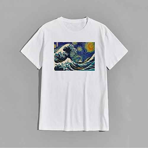 

Men's T shirt Hot Stamping Spray Print Short Sleeve Casual Tops 100% Cotton Casual Fashion White