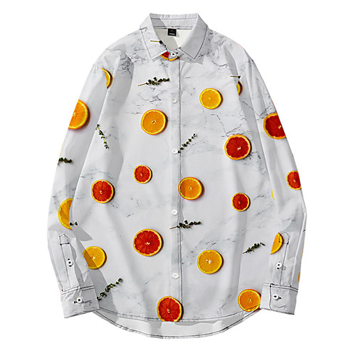 

Men's Shirt 3D Print Fruit Button-Down 3D Print Long Sleeve Daily Tops Casual Fashion Yellow Beige