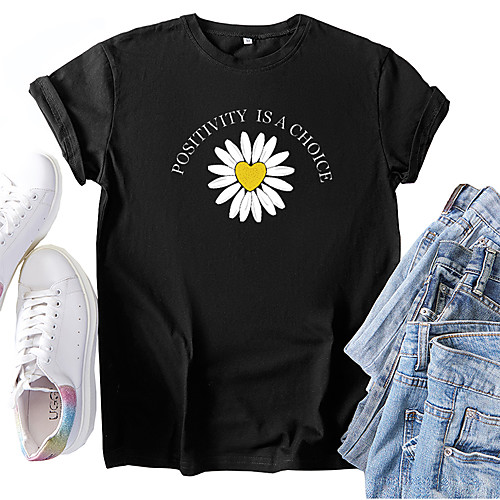 

Women's T shirt Graphic Heart Letter Print Round Neck Tops 100% Cotton Basic Basic Top White Black Blue