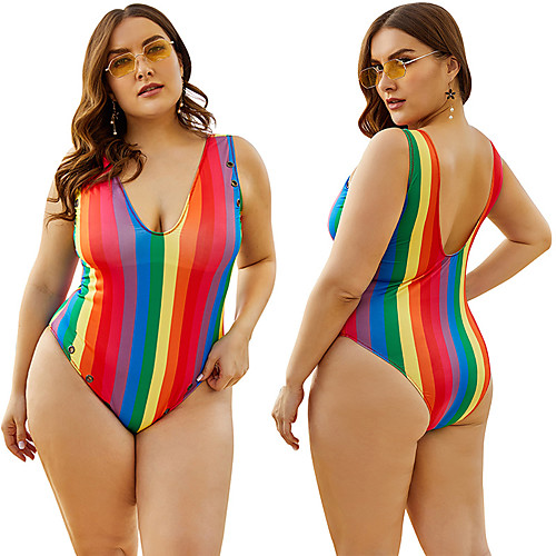 

Women's One Piece Swimsuit Padded Swimwear Bodysuit Swimwear Red Breathable Quick Dry Comfortable Sleeveless - Swimming Surfing Water Sports Summer Plus Size / Elastane