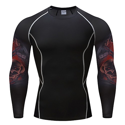 

Men's Long Sleeve Compression Shirt Tee Tshirt Top Athletic Athleisure Winter Moisture Wicking Quick Dry Breathable Gym Workout Running Active Training Jogging Exercise Sportswear Skull Black