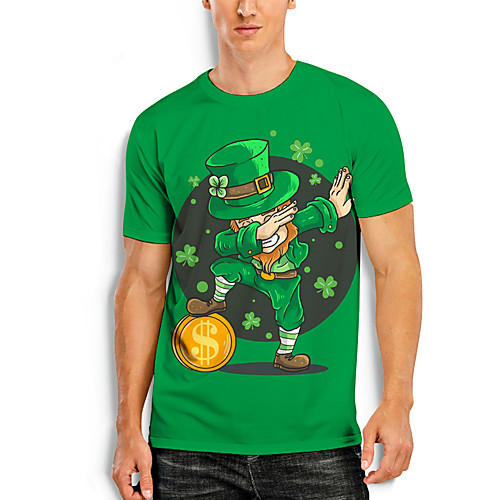 

Men's T shirt 3D Print Graphic Prints Character Saint Patrick Day 3D Print Short Sleeve Daily Tops Casual Fashion Green