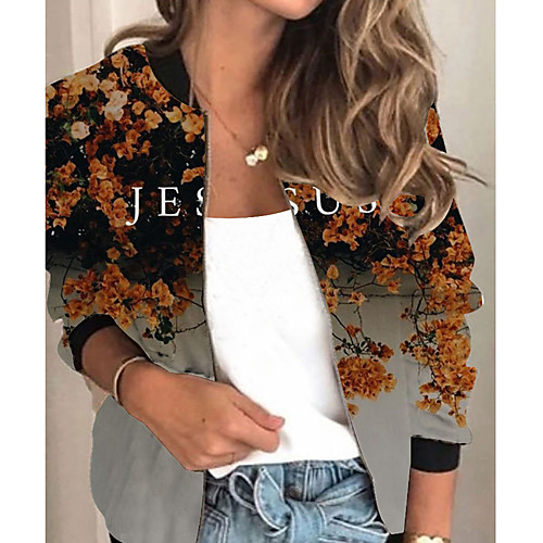 

Women's Plants Print Active Spring & Fall Jacket Regular Daily Long Sleeve Air Layer Fabric Coat Tops Yellow