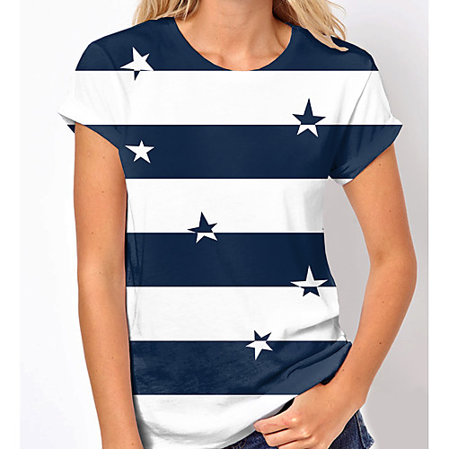 

Women's T shirt Striped Graphic Print Round Neck Tops Basic Basic Top White