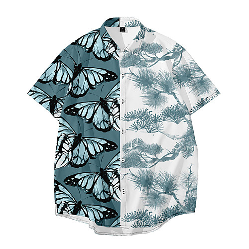 

Men's Shirt 3D Print Butterfly Animal Button-Down 3D Print Short Sleeve Daily Tops Casual Fashion Hawaiian Green