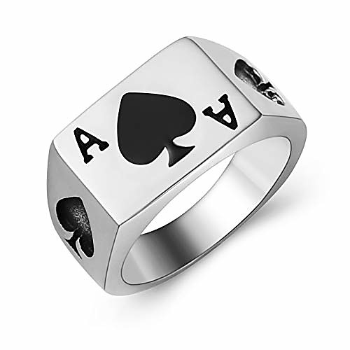 

Men Woman Stainless Steel Spades Poker Ace Silver Black Ring