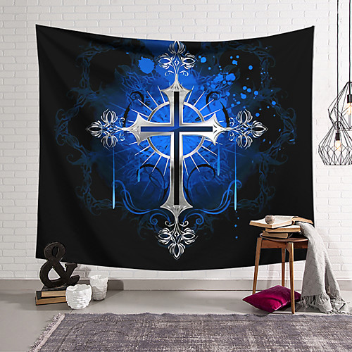 

Wall Tapestry Art Decor Blanket Curtain Hanging Home Bedroom Living Room Decoration Polyester Cross Badge Blue Background