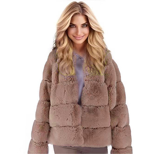 

Women's Solid Colored Fall & Winter Faux Fur Coat Long Daily Long Sleeve Faux Fur Coat Tops White