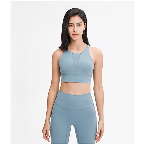 

Women's Sports Bra Bra Top Running Bra Patchwork Nylon Mesh Spandex Yoga Fitness Gym Workout Breathable Quick Dry Soft Padded Medium Support White Black Purple Blue Light Blue Solid Colored