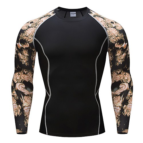 

Men's Long Sleeve Compression Shirt Tee Tshirt Top Athletic Athleisure Winter Moisture Wicking Quick Dry Breathable Gym Workout Running Active Training Jogging Exercise Sportswear Skull Black