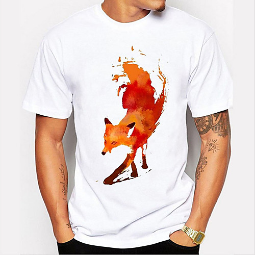 

Men's T shirt Hot Stamping Fox Animal Print Short Sleeve Daily Tops 100% Cotton Basic Casual White