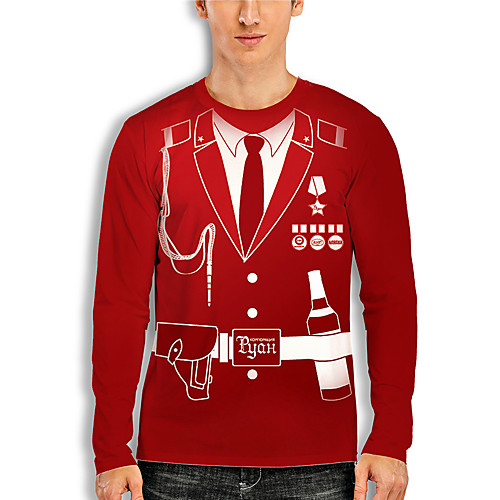 

Men's T shirt 3D Print Cartoon 3D Print Long Sleeve Daily Tops Casual Fashion Red