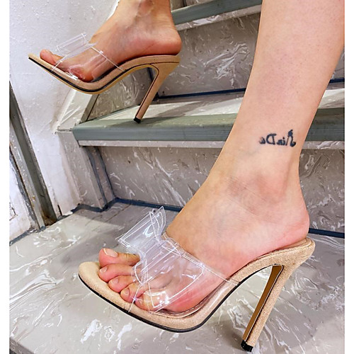 

Women's Heels Stiletto Heel Pointed Toe Sexy Daily Walking Shoes PVC Bowknot Solid Colored Almond