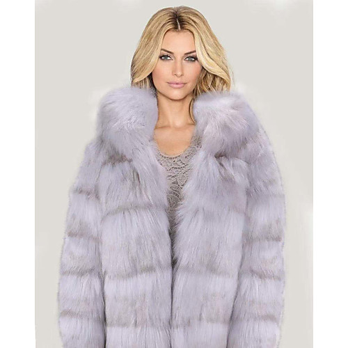 

Women's Solid Colored Basic Fall & Winter Faux Fur Coat Regular Party Long Sleeve Faux Fur Coat Tops Gray