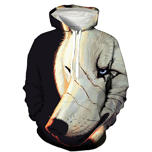 

Men's Pullover Hoodie Sweatshirt Graphic Prints Wolf Print Daily Holiday 3D Print 3D Print Hoodies Sweatshirts Black