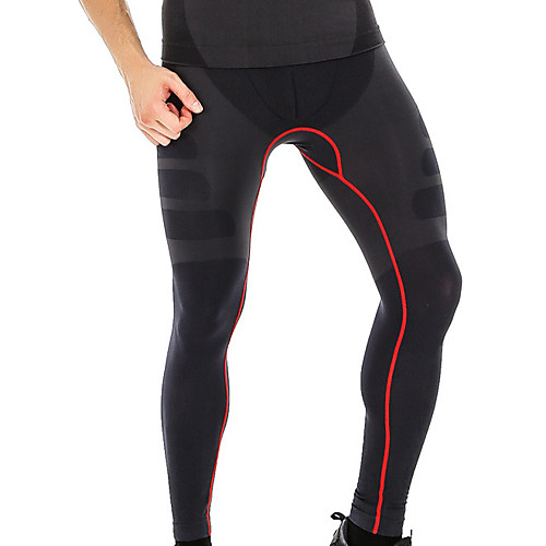 

Men's Running Tights Leggings Compression Pants Athletic Bottoms Nylon Winter Gym Workout Jogging Training Exercise Breathable Quick Dry Moisture Wicking Sport Stripes Black / Red Black / Green