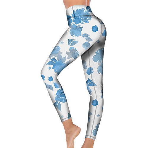 

21Grams Women's High Waist Yoga Pants Cropped Leggings Tummy Control Butt Lift Breathable Blue Fitness Gym Workout Running Winter Sports Activewear High Elasticity